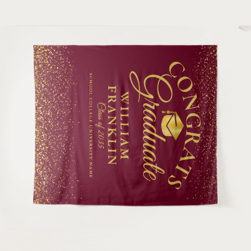 Burgundy And Gold Modern Graduation Photo Backdrop | Zazzle