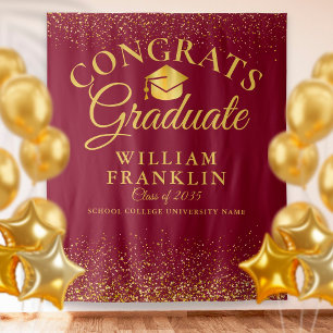 Burgundy And Gold Modern Graduation Photo Backdrop