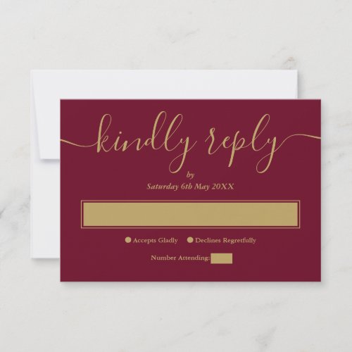 Burgundy and Gold Modern Minimalist Elegant Script RSVP Card