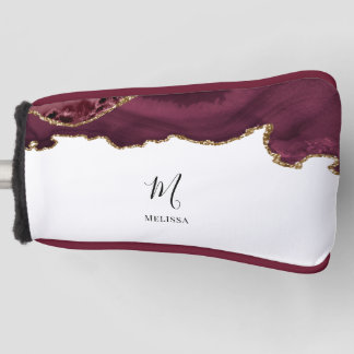 burgundy and gold monogram golf head cover