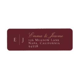 Burgundy and Gold Monogram Vineyard Wedding Label