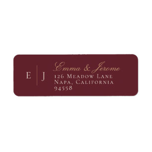 Burgundy and Gold Monogram Vineyard Wedding Label