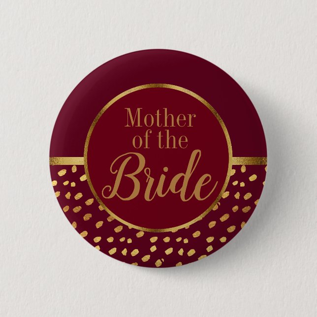 Burgundy and Gold Mother of the Bride Wedding Button (Front)