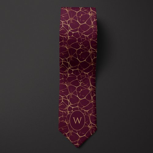 Burgundy and Gold Neural Network Pattern Neck Tie