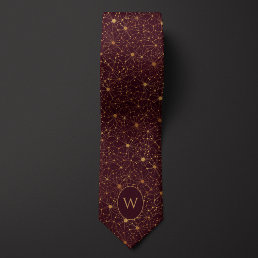 Burgundy and Gold Neuron Network Neck Tie