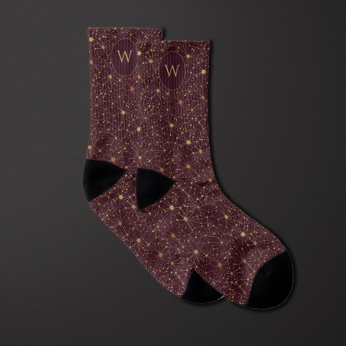 Burgundy and Gold Neuron Network Socks