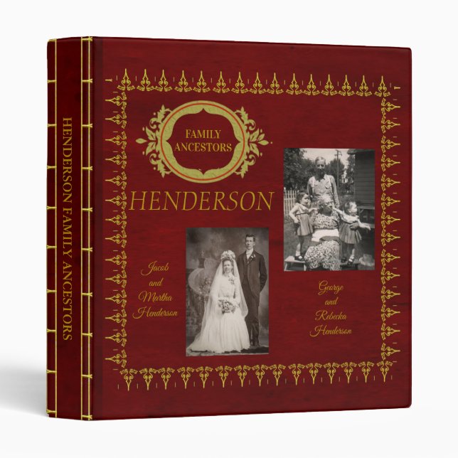 Burgundy And Gold Ornate Genealogy 3 Ring Binder (Front/Spine)