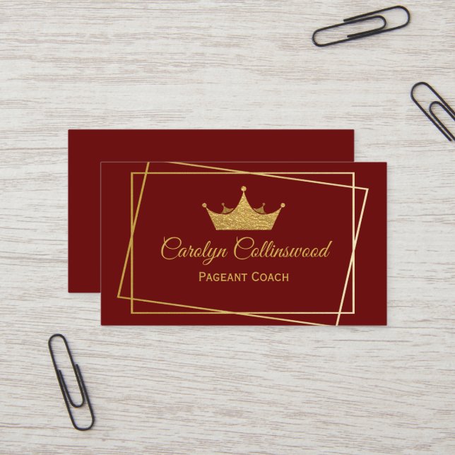 Burgundy and Gold Pageant Coach Business Card (Front/Back In Situ)