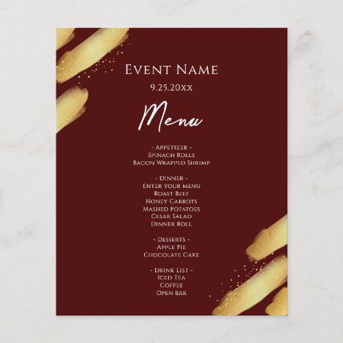 Burgundy and Gold Paint Budget Event Menu
