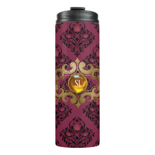 Burgundy and Gold Paris Gemstone Damask Thermal Tumbler