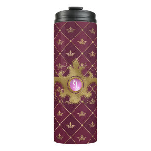 Burgundy and Gold Paris Gemstone Monogram Thermal Tumbler