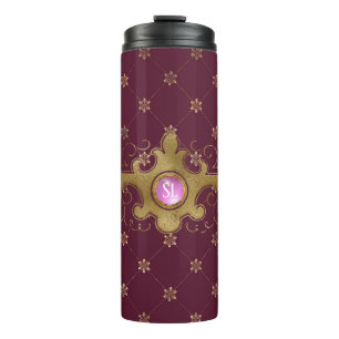 Burgundy and Gold Paris Gemstone Monogram Thermal Tumbler