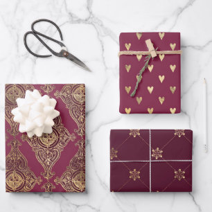 Burgundy and Gold Paris themed Wrapping Paper Sheets