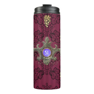 Burgundy and Gold Paris Wine Gemstone Monogram Thermal Tumbler