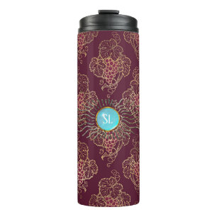 Burgundy and Gold Paris Wine Gemstone Monogram Thermal Tumbler