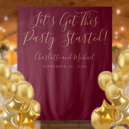 Burgundy and Gold Party Started Photo Backdrop