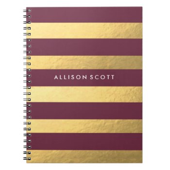 Burgundy And Gold Personalized Notebook by coffeecatdesigns at Zazzle