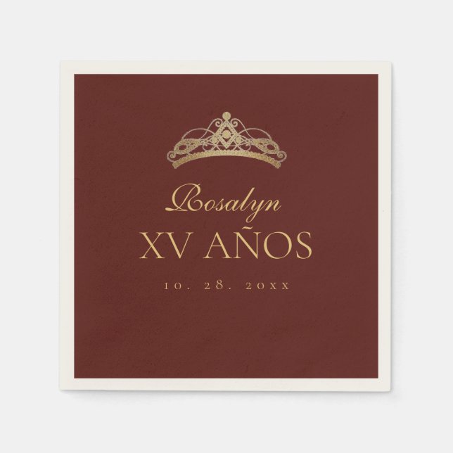 Burgundy and Gold  Quinceanera Napkins (Front)