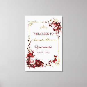 Burgundy and Gold Quinceañera Welcome Printable Canvas Print