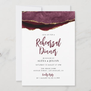 burgundy and gold rehearsal dinner invitation