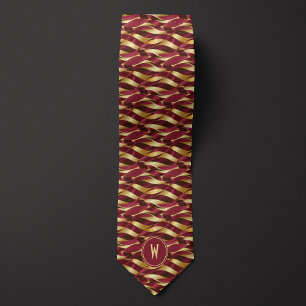Burgundy and Gold Ribbon Abstract Neck Tie