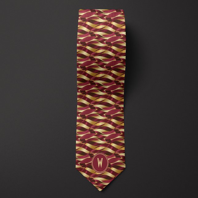 Burgundy and Gold Ribbon Abstract Neck Tie (Creator Uploaded)