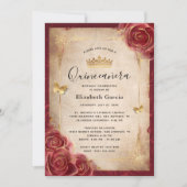 Burgundy and Gold Rose Elegant Quinceanera Invitation (Front)