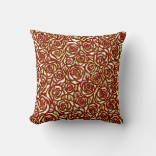 Burgundy And Gold Rose Luxury Floral Pattern Throw Pillow