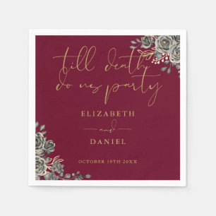 Burgundy And Gold Roses Floral Gothic Wedding Napkins
