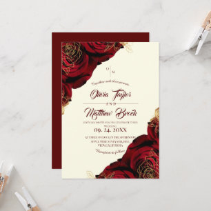 Burgundy and Gold ⎮ Roses Floral Wedding Invitation