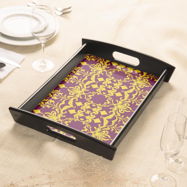 Burgundy and Gold Royal Damask Serving Tray (Front)