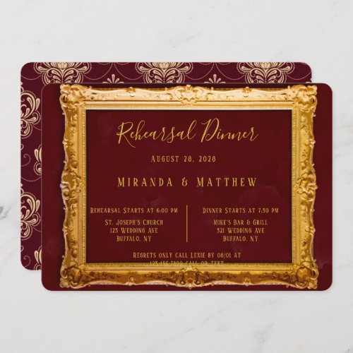 Burgundy and Gold Royal Rehearsal Dinner Invitation