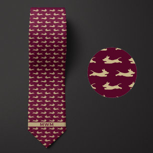Burgundy and Gold Running Dachshund Neck Tie