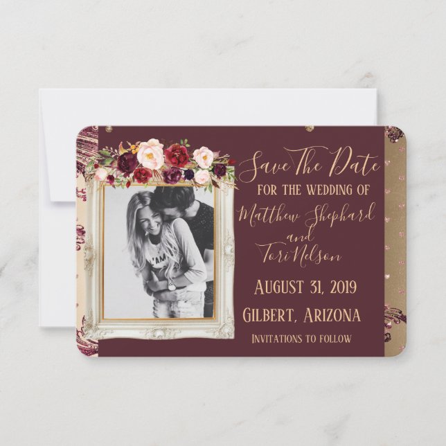 Burgundy and Gold Save The Date (Blank on backside (Front)