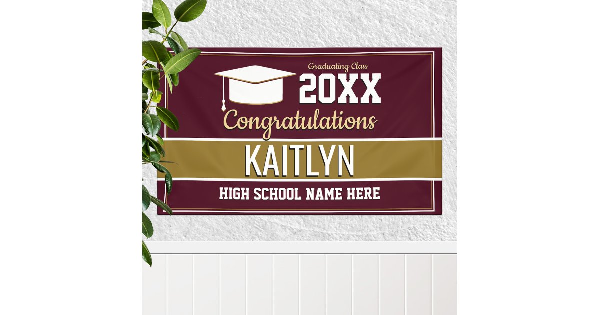 Burgundy and Gold School Colors Graduation Banner | Zazzle
