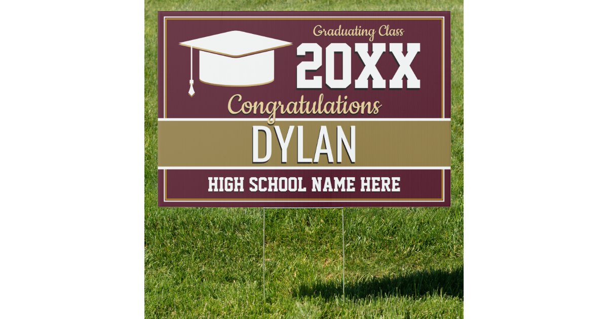 Burgundy and Gold School Colors Graduation Sign | Zazzle