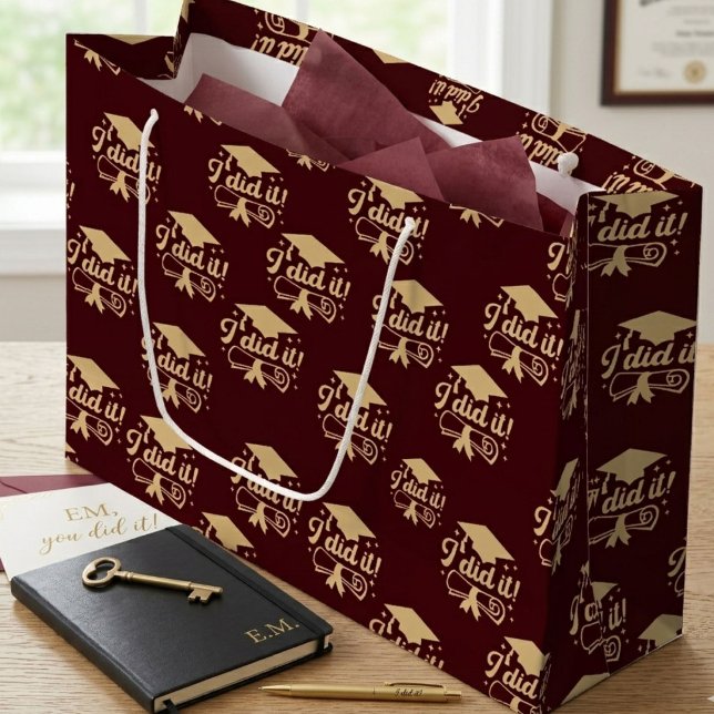 Burgundy and Gold script  I did it Graduation Large Gift Bag (Creator Uploaded)