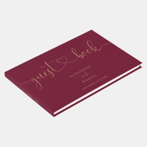 Burgundy And Gold Script Script Wedding Guest Book