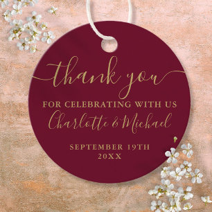 Burgundy and Gold Script Thank You Wedding Favor Tags