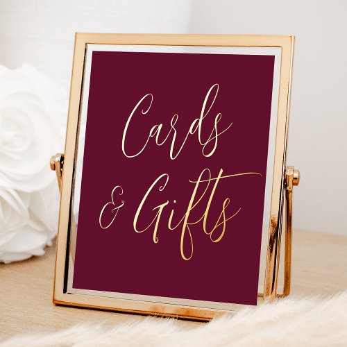 Burgundy and Gold Script Wedding Cards and Gifts Foil Prints