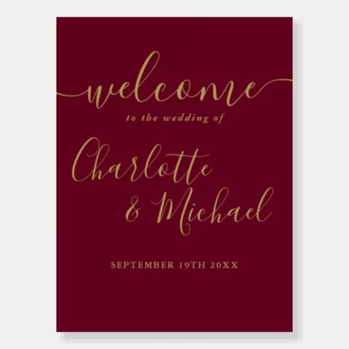 Burgundy and Gold Script Wedding Welcome Sign
