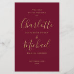 Burgundy and Gold Signature Script Wedding Program<br><div class="desc">Burgundy and gold signature script wedding program featuring chic modern typography. This stylish wedding program can be personalized with your special wedding day information. Designed by Thisisnotme©</div>