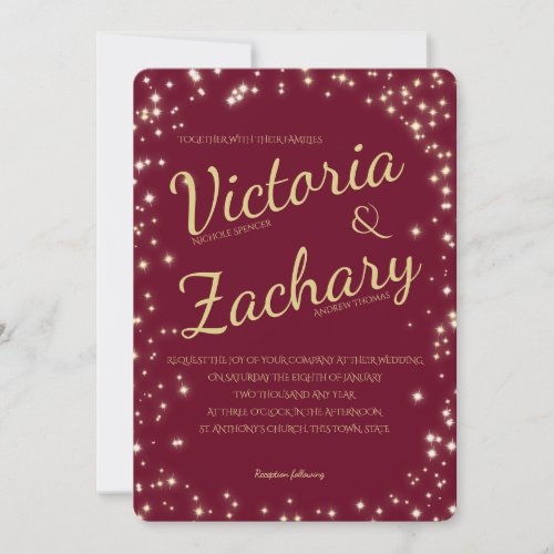 Burgundy and Gold Sparkle Wedding Invitation