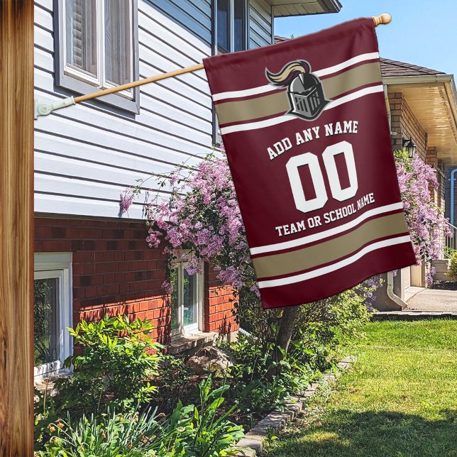 Burgundy and Gold Sporty Stripes and Mascot House Flag (Creator Uploaded)
