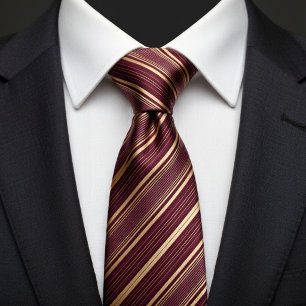 Burgundy and Gold Striped Neck Tie