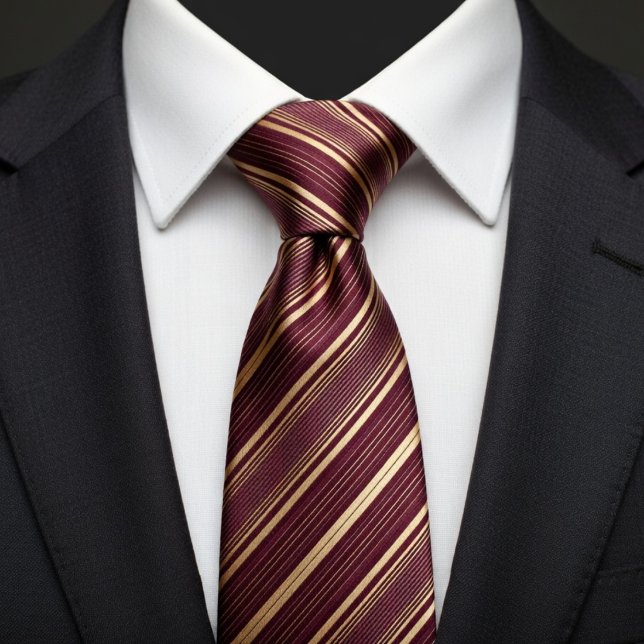 Burgundy and Gold Striped Neck Tie (Creator Uploaded)
