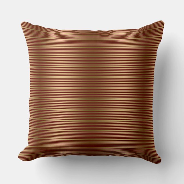 Burgundy And Gold Stripes Pattern Throw Pillow (Front)
