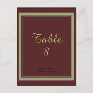 Burgundy and Gold Table Number Card