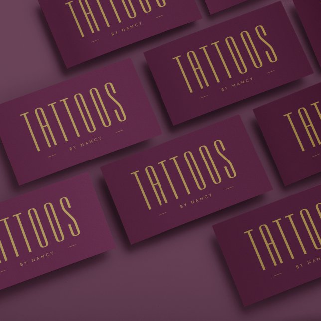 Burgundy And Gold Tattoos Minimalist Simple  Business Card (Creator Uploaded)
