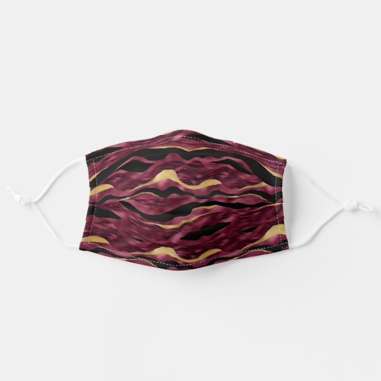 Burgundy and Gold Tiger Stripe Pattern Adult Cloth Face Mask